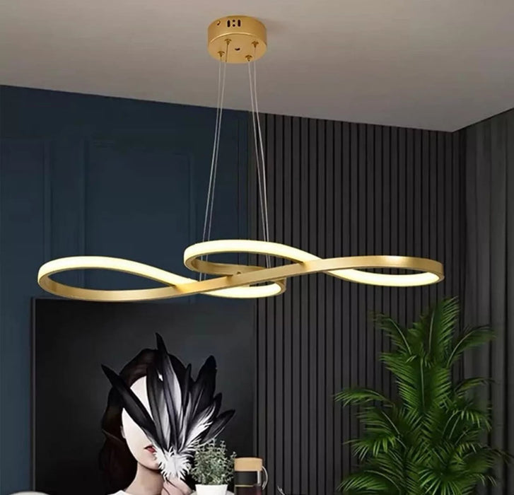 BAMDECOR Modern Golden Chandelier Infinity LED Pendant Light Adjustable 3 Color Dimmable for Dining Bar Living Room 75-100cm