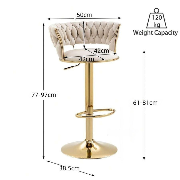 SERENITà 2x Height Adjustable Swivel Bar Stool Velvet Golden Base Barstools Chairs Padded Seat Ivory - Amazingooh Wholesale