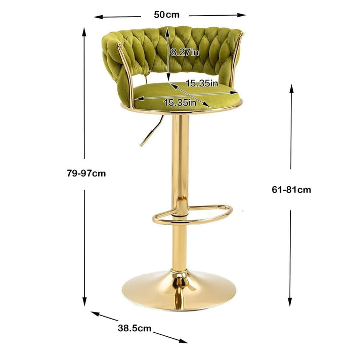 SERENITà 2x Height Adjustable Swivel Bar Stool Velvet Golden Base Barstools Chairs Padded Seat Olive Green - Amazingooh Wholesale