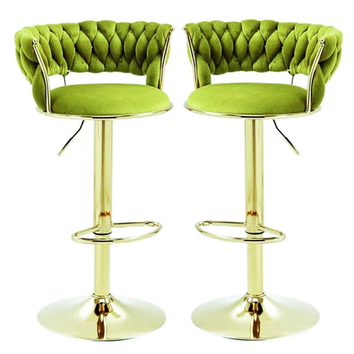 SERENITà 2x Height Adjustable Swivel Bar Stool Velvet Golden Base Barstools Chairs Padded Seat Olive Green - Amazingooh Wholesale