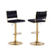SERENITà 2x Velvet Bar Stools with Braided Back Elegant Kitchen High Chairs, Kitchen Island Stools Adjustable Height Swivel Bar Chairs with Gold Legs for Home - Black - Amazingooh Wholesale