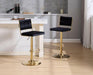 SERENITà 2x Velvet Bar Stools with Braided Back Elegant Kitchen High Chairs, Kitchen Island Stools Adjustable Height Swivel Bar Chairs with Gold Legs for Home - Black - Amazingooh Wholesale