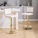 SERENITà 2x Velvet Bar Stools with Braided Back Elegant Kitchen High Chairs, Kitchen Island Stools Adjustable Height Swivel Bar Chairs with Gold Legs for Home - White - Amazingooh Wholesale