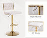 SERENITà 2x Velvet Bar Stools with Braided Back Elegant Kitchen High Chairs, Kitchen Island Stools Adjustable Height Swivel Bar Chairs with Gold Legs for Home - White - Amazingooh Wholesale