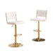 SERENITà 2x Velvet Bar Stools with Braided Back Elegant Kitchen High Chairs, Kitchen Island Stools Adjustable Height Swivel Bar Chairs with Gold Legs for Home - White - Amazingooh Wholesale