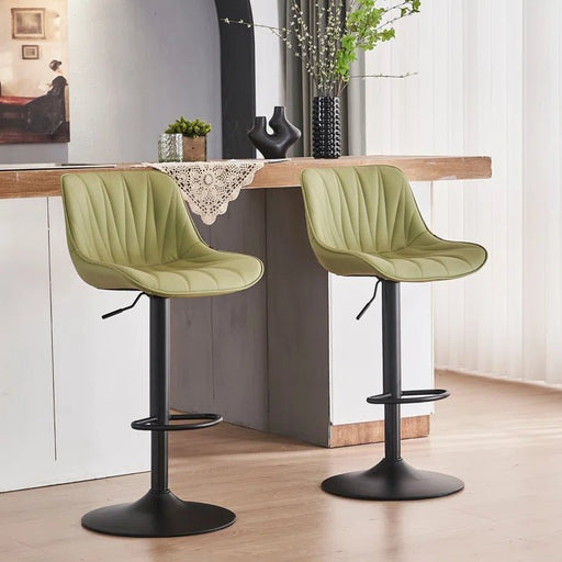 SERENITà AVO Green Modern Height Adjustable Swivel Bar Stools Upholstered Leather Barstool Kitchen Island Chairs with Metal Frame (Set of 2) - Amazingooh Wholesale