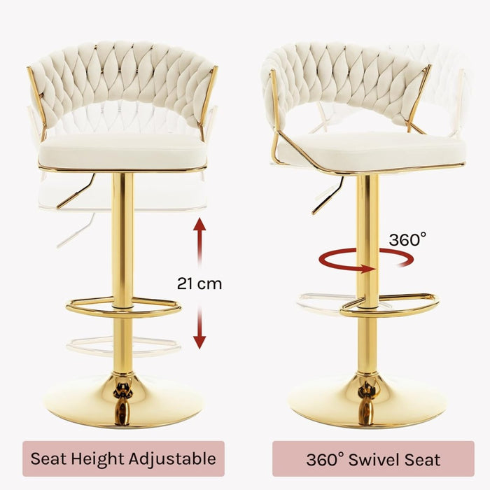 SERENITà Beige Velvet Padded Golden Round Base Barstools Chairs x 2 - Amazingooh Wholesale
