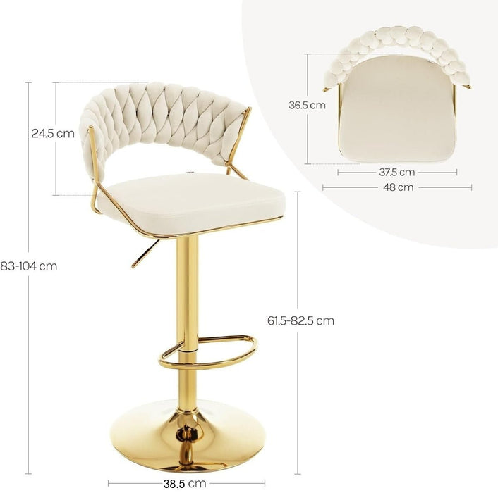 SERENITà Beige Velvet Padded Golden Round Base Barstools Chairs x 2 - Amazingooh Wholesale