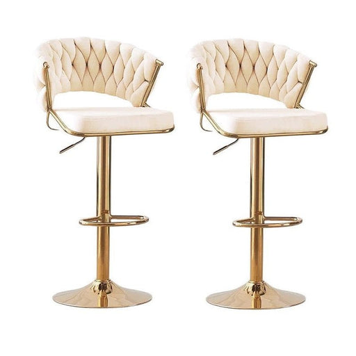 SERENITà Beige Velvet Padded Golden Round Base Barstools Chairs x 2 - Amazingooh Wholesale