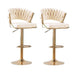 SERENITà Beige Velvet Padded Golden Round Base Barstools Chairs x 2 - Amazingooh Wholesale
