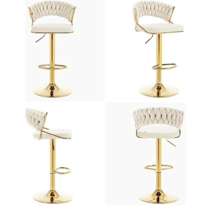 SERENITà Beige Velvet Padded Golden Round Base Barstools Chairs x 2 - Amazingooh Wholesale