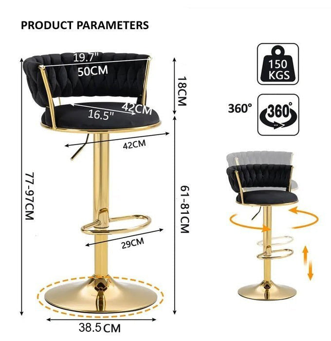 SERENITà Black Golden Velvet Seat Kitchen Breakfast Bar Stools Counter Height Barstools with Back Cushioned Chairs for Home Bar x2 - Amazingooh Wholesale