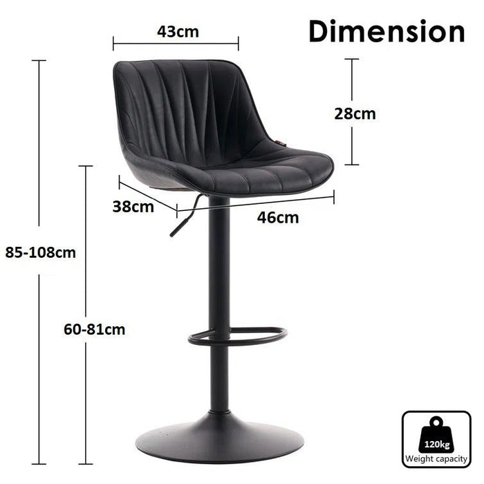 SERENITà Black Modern Height Adjustable Swivel Bar Stools Upholstered Leather Barstool Kitchen Island Chairs with Metal Frame (Set of 2) - Amazingooh Wholesale