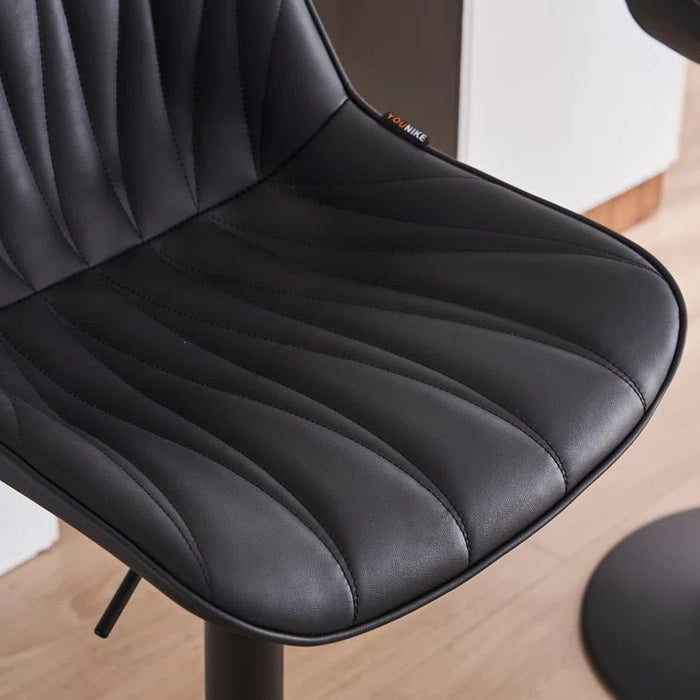 SERENITà Black Modern Height Adjustable Swivel Bar Stools Upholstered Leather Barstool Kitchen Island Chairs with Metal Frame (Set of 2) - Amazingooh Wholesale