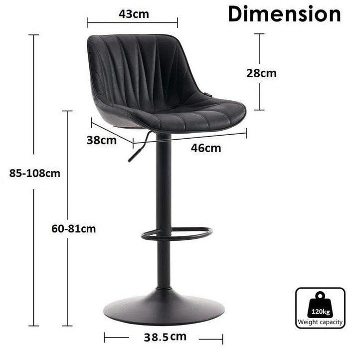 SERENITà Black Modern Height Adjustable Swivel Bar Stools Upholstered Leather Barstool Kitchen Island Chairs with Metal Frame (Set of 2) - Amazingooh Wholesale