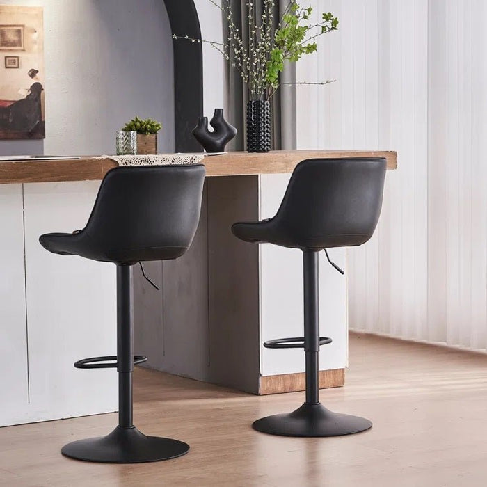 SERENITà Black Modern Height Adjustable Swivel Bar Stools Upholstered Leather Barstool Kitchen Island Chairs with Metal Frame (Set of 2) - Amazingooh Wholesale