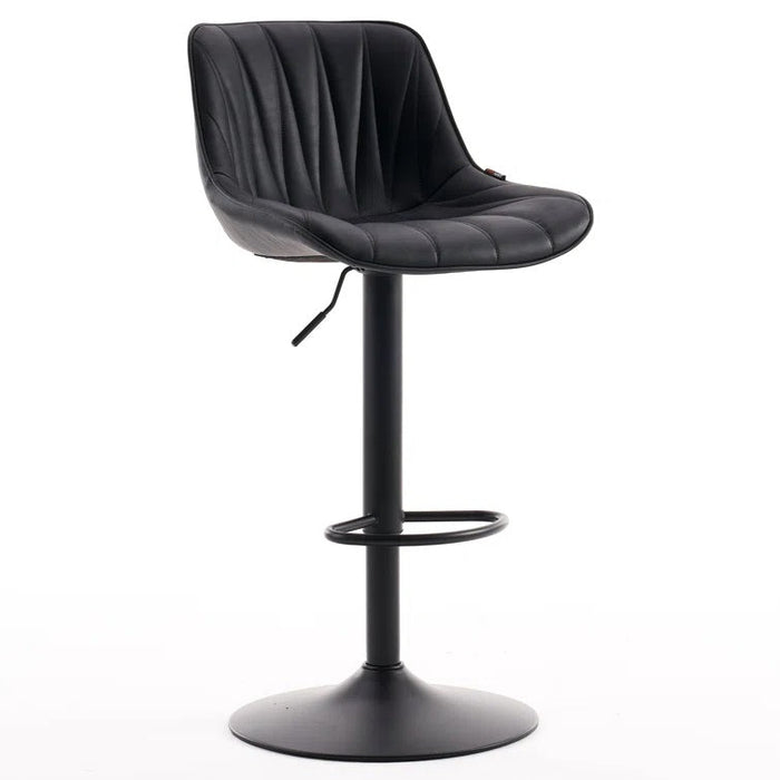SERENITà Black Modern Height Adjustable Swivel Bar Stools Upholstered Leather Barstool Kitchen Island Chairs with Metal Frame (Set of 2) - Amazingooh Wholesale