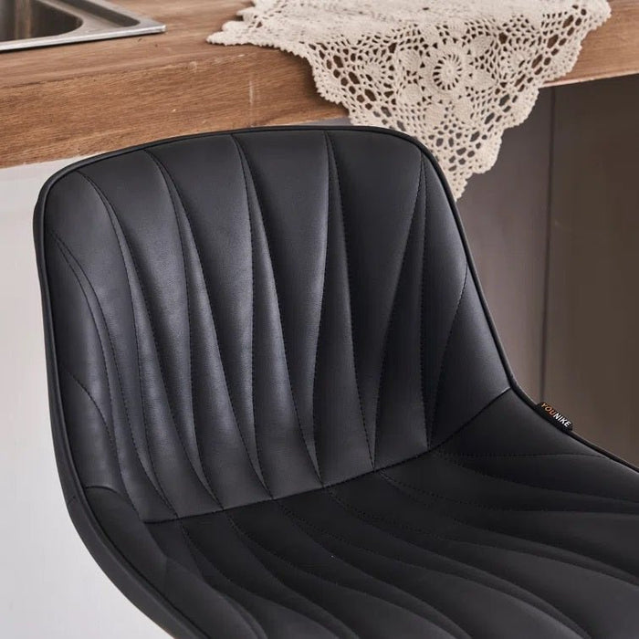 SERENITà Black Modern Height Adjustable Swivel Bar Stools Upholstered Leather Barstool Kitchen Island Chairs with Metal Frame (Set of 2) - Amazingooh Wholesale