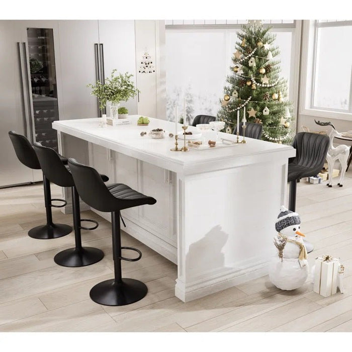SERENITà Black Modern Height Adjustable Swivel Bar Stools Upholstered Leather Barstool Kitchen Island Chairs with Metal Frame (Set of 2) - Amazingooh Wholesale