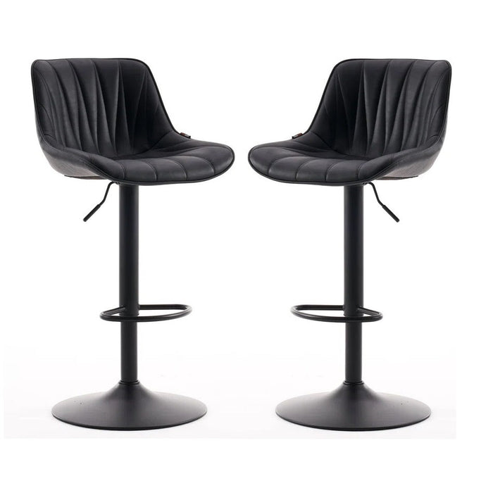 SERENITà Black Modern Height Adjustable Swivel Bar Stools Upholstered Leather Barstool Kitchen Island Chairs with Metal Frame (Set of 2) - Amazingooh Wholesale