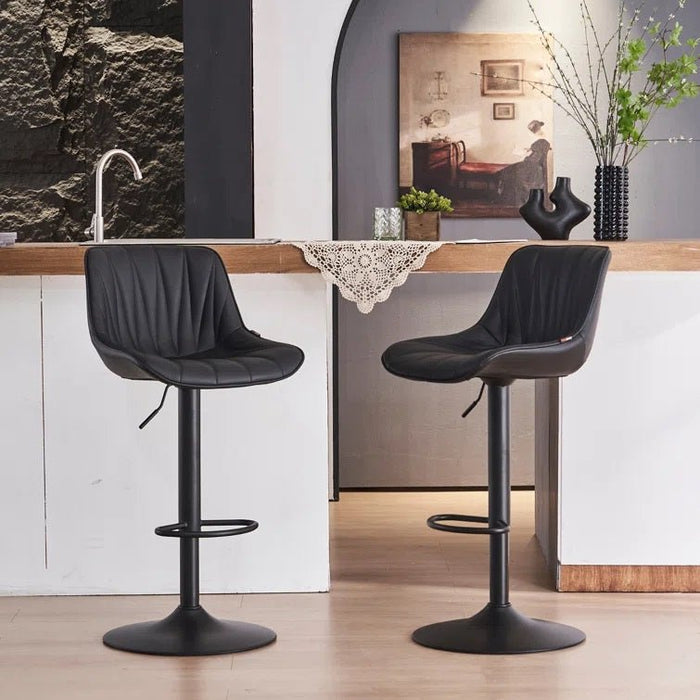 SERENITà Black Modern Height Adjustable Swivel Bar Stools Upholstered Leather Barstool Kitchen Island Chairs with Metal Frame (Set of 2) - Amazingooh Wholesale