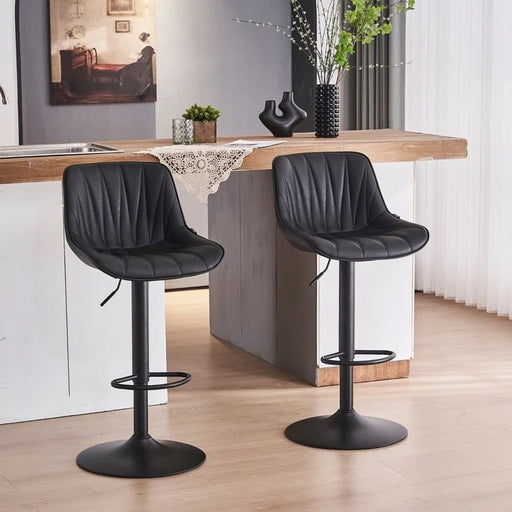 SERENITà Black Modern Height Adjustable Swivel Bar Stools Upholstered Leather Barstool Kitchen Island Chairs with Metal Frame (Set of 2) - Amazingooh Wholesale