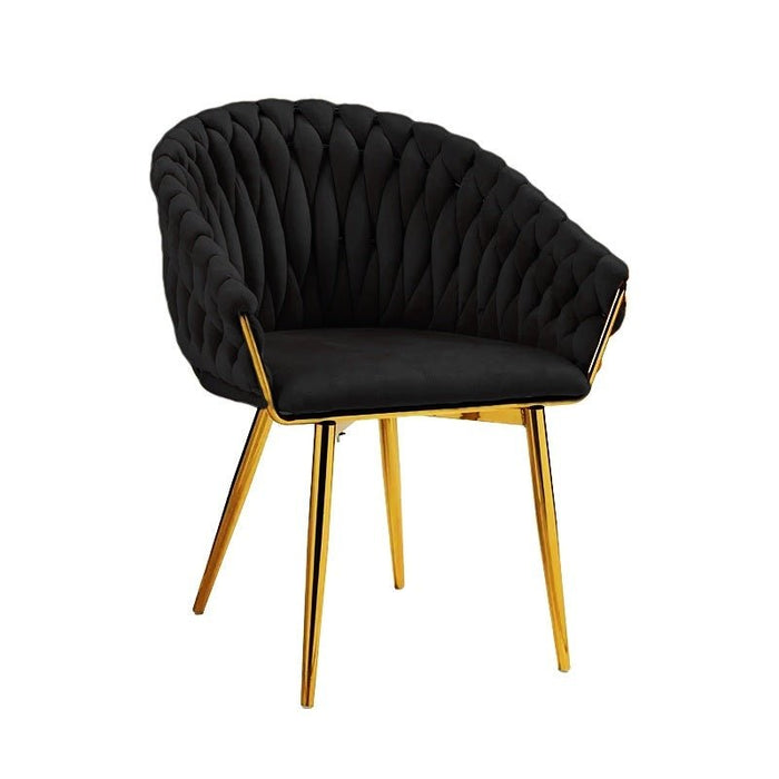 SERENITà Black Modern Velvet Dining Chairs, Upholstered Living Room Chair with Woven Back and Golden Metal Legs, Mid - Century Accent Set of 2 - Amazingooh Wholesale
