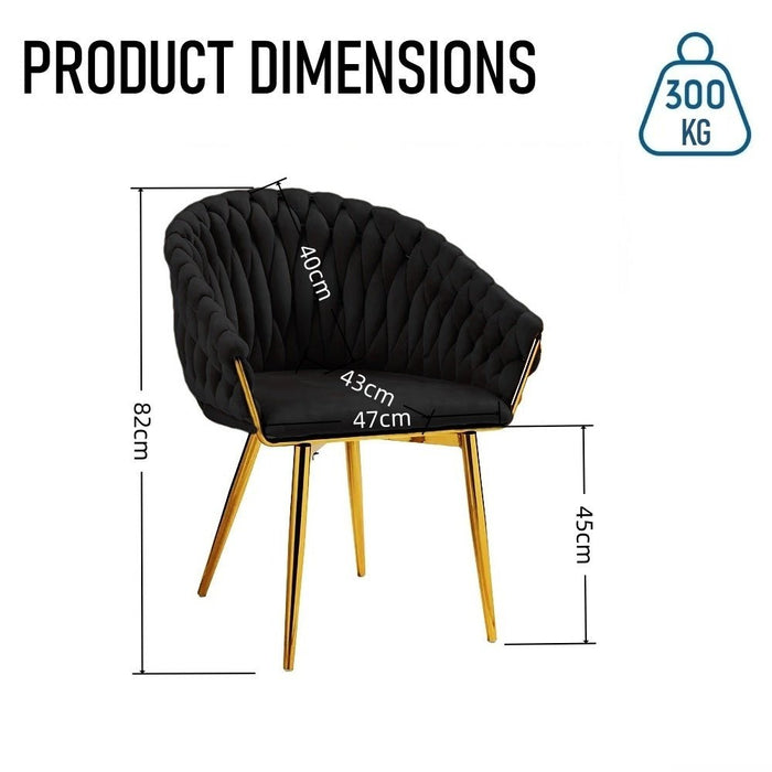 SERENITà Black Modern Velvet Dining Chairs, Upholstered Living Room Chair with Woven Back and Golden Metal Legs, Mid - Century Accent Set of 2 - Amazingooh Wholesale