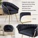 SERENITà Black Modern Velvet Dining Chairs, Upholstered Living Room Chair with Woven Back and Golden Metal Legs, Mid-Century Accent Set of 2 - Amazingooh Wholesale