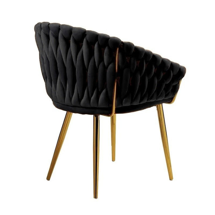 SERENITà Black Modern Velvet Dining Chairs, Upholstered Living Room Chair with Woven Back and Golden Metal Legs, Mid - Century Accent Set of 2 - Amazingooh Wholesale