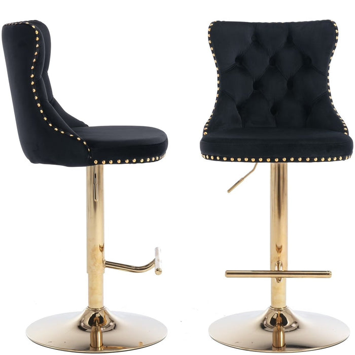 SERENITà Black Velvet Bar Stools Adjustable Swivel Counter Height Chairs with Tufted Back and Nailhead Trim for Kitchen Island Pub Restaurant (2Pcs, Gold) - Amazingooh Wholesale