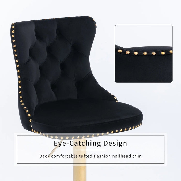 SERENITà Black Velvet Bar Stools Adjustable Swivel Counter Height Chairs with Tufted Back and Nailhead Trim for Kitchen Island Pub Restaurant (2Pcs, Gold) - Amazingooh Wholesale