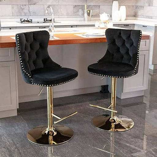 SERENITà Black Velvet Bar Stools Adjustable Swivel Counter Height Chairs with Tufted Back and Nailhead Trim for Kitchen Island Pub Restaurant (2Pcs, Gold) - Amazingooh Wholesale