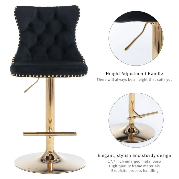 SERENITà Black Velvet Bar Stools Adjustable Swivel Counter Height Chairs with Tufted Back and Nailhead Trim for Kitchen Island Pub Restaurant (2Pcs, Gold) - Amazingooh Wholesale