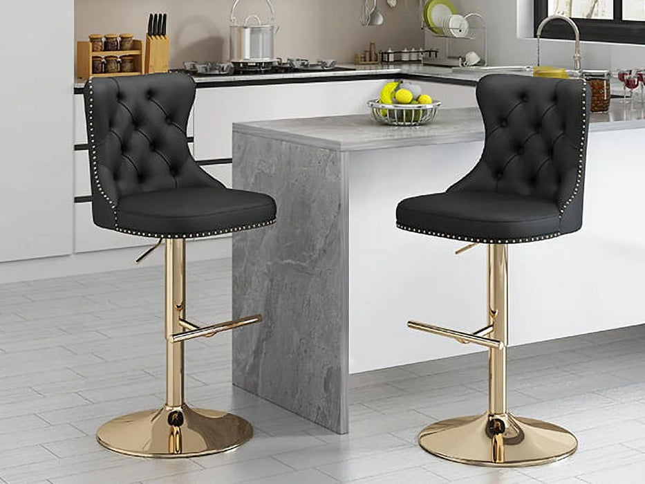 SERENITà Black Velvet Bar Stools Adjustable Swivel Counter Height Chairs with Tufted Back and Nailhead Trim for Kitchen Island Pub Restaurant (2Pcs, Gold) - Amazingooh Wholesale
