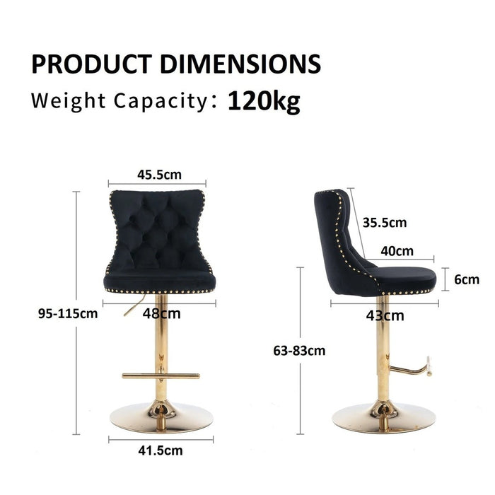 SERENITà Black Velvet Bar Stools Adjustable Swivel Counter Height Chairs with Tufted Back and Nailhead Trim for Kitchen Island Pub Restaurant (2Pcs, Gold) - Amazingooh Wholesale