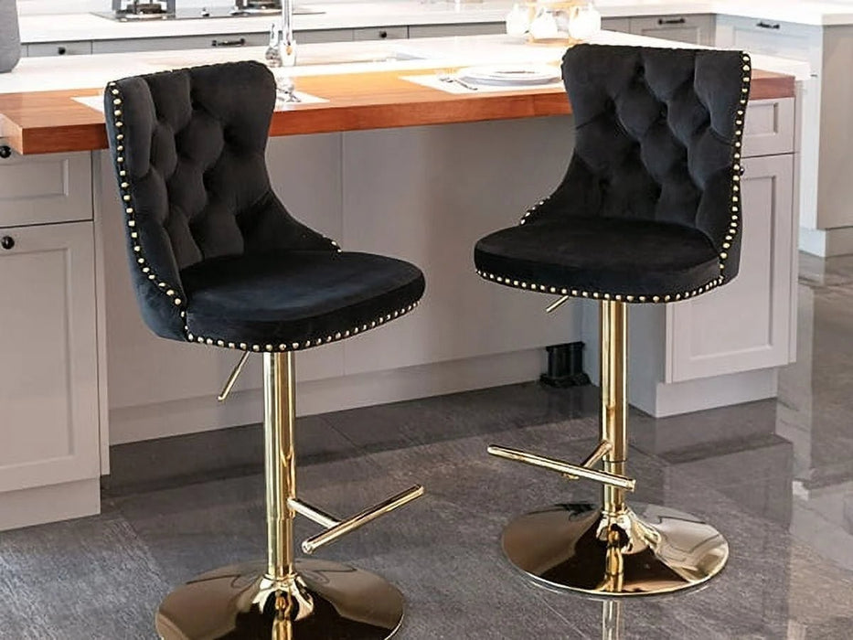 SERENITà Black Velvet Bar Stools Adjustable Swivel Counter Height Chairs with Tufted Back and Nailhead Trim for Kitchen Island Pub Restaurant (2Pcs, Gold) - Amazingooh Wholesale