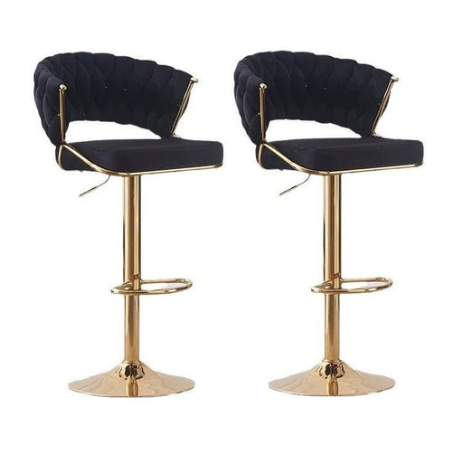 SERENITà Black Velvet Padded Golden Round Base Barstools Chairs x 2 - Amazingooh Wholesale