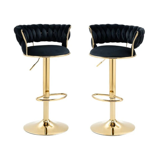 SERENITà Black Velvet Seat Kitchen Breakfast Bar Stools Counter Height Barstools with Back Cushioned Chairs for Home Bar x2 - Amazingooh Wholesale