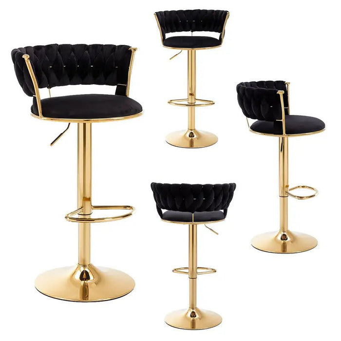 SERENITà Black Velvet Seat Kitchen Breakfast Bar Stools Counter Height Barstools with Back Cushioned Chairs for Home Bar x2 - Amazingooh Wholesale