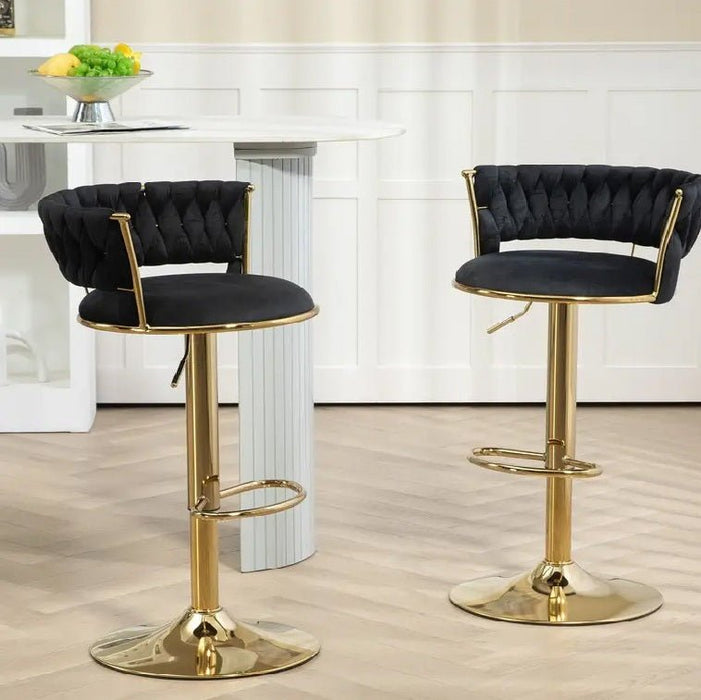 SERENITà Black Velvet Seat Kitchen Breakfast Bar Stools Counter Height Barstools with Back Cushioned Chairs for Home Bar x2 - Amazingooh Wholesale