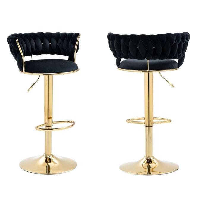 SERENITà Black Velvet Seat Kitchen Breakfast Bar Stools Counter Height Barstools with Back Cushioned Chairs for Home Bar x2 - Amazingooh Wholesale