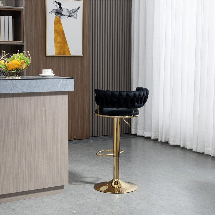 SERENITà Black Velvet Seat Kitchen Breakfast Bar Stools Counter Height Barstools with Back Cushioned Chairs for Home Bar x2 - Amazingooh Wholesale