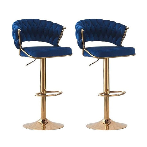 SERENITà Blue Velvet Padded Golden Round Base Barstools Chairs x 2 - Amazingooh Wholesale