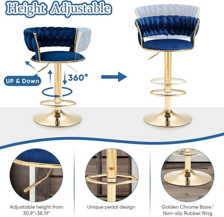 SERENITà Blue Velvet Seat Kitchen Breakfast Bar Stools Counter Height Barstools with Back Cushioned Chairs for Home Bar x2 - Amazingooh Wholesale