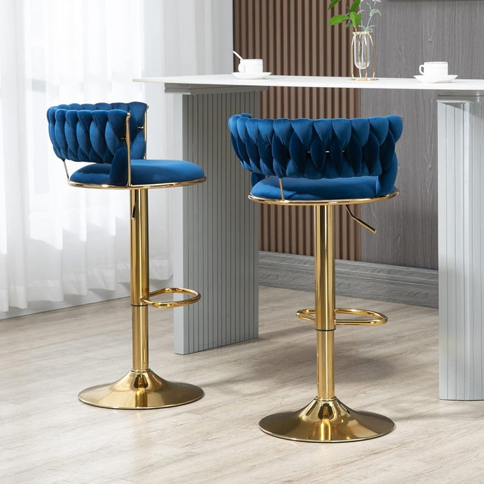 SERENITà Blue Velvet Seat Kitchen Breakfast Bar Stools Counter Height Barstools with Back Cushioned Chairs for Home Bar x2 - Amazingooh Wholesale