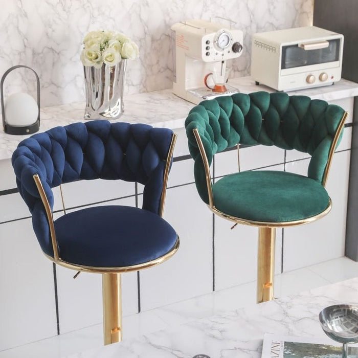 SERENITà Blue Velvet Seat Kitchen Breakfast Bar Stools Counter Height Barstools with Back Cushioned Chairs for Home Bar x2 - Amazingooh Wholesale