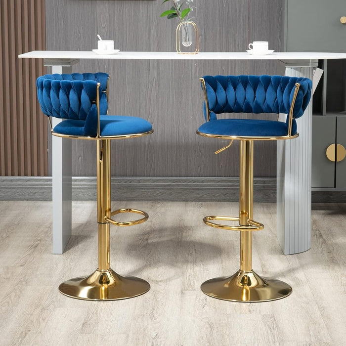 SERENITà Blue Velvet Seat Kitchen Breakfast Bar Stools Counter Height Barstools with Back Cushioned Chairs for Home Bar x2 - Amazingooh Wholesale
