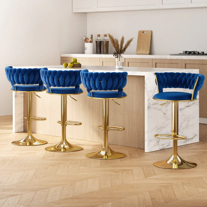 SERENITà Blue Velvet Seat Kitchen Breakfast Bar Stools Counter Height Barstools with Back Cushioned Chairs for Home Bar x2 - Amazingooh Wholesale