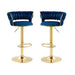 SERENITà Blue Velvet Seat Kitchen Breakfast Bar Stools Counter Height Barstools with Back Cushioned Chairs for Home Bar x2 - Amazingooh Wholesale